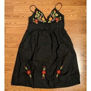 Ocean Breeze Adjustable Strap Embroidered Floral Dress Whimsygoth Coquette Sz L